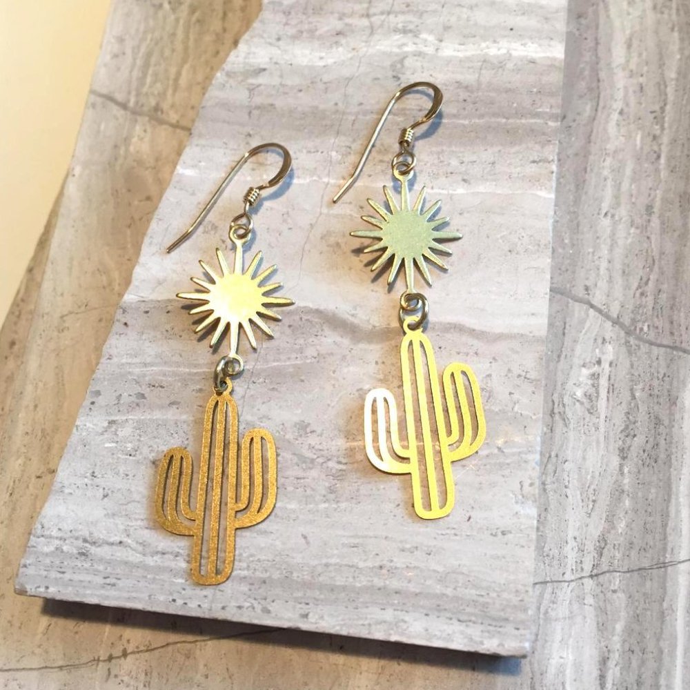 14K Gold/ Sterling Cactus Sun Earrings_2